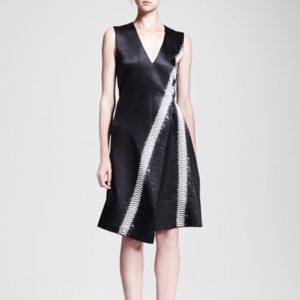 Reed Krakoff Asymmetric Contrast-Stripe Silk Dress - Size 2